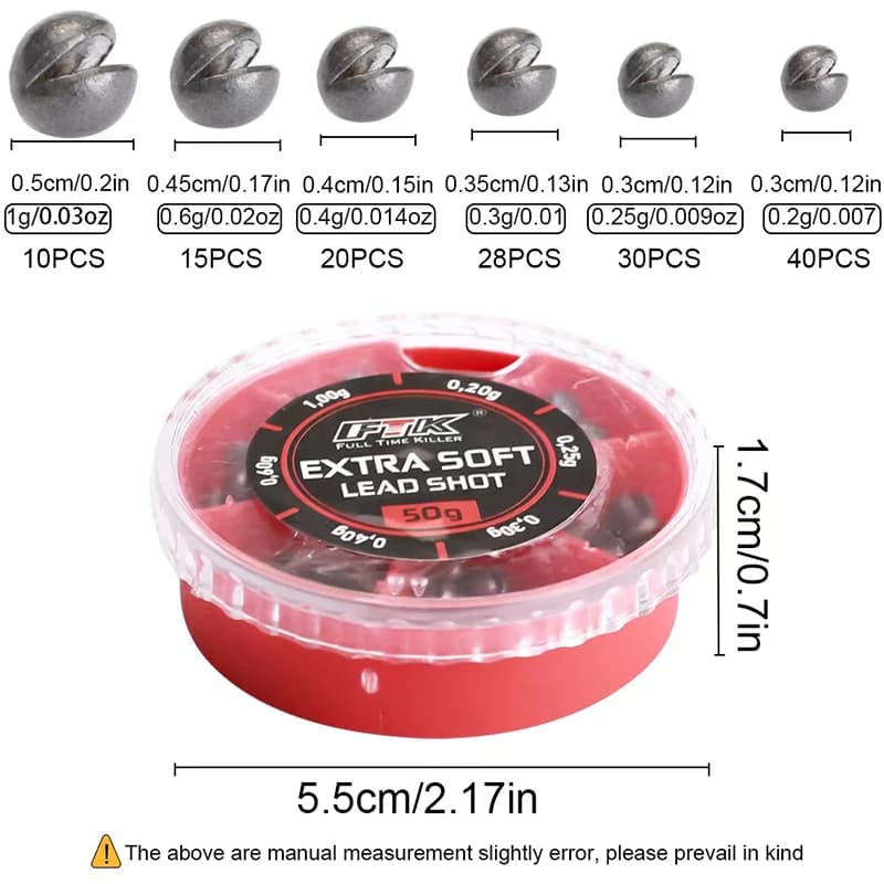 Plombs souples extra doux 50g assortis pour pêche au flotteur - Poids 0.2g à 1.0g
