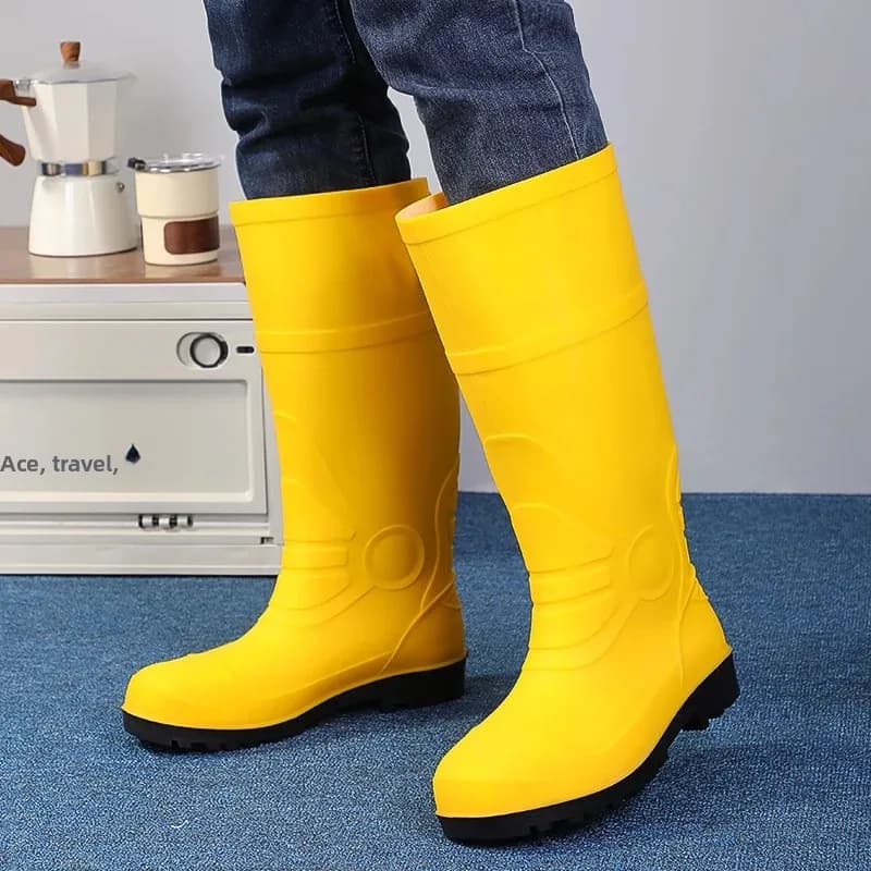 Bottes de pluie homme haut tube caoutchouc givré vert épaissi jaune imperméables travaux ferme agricole