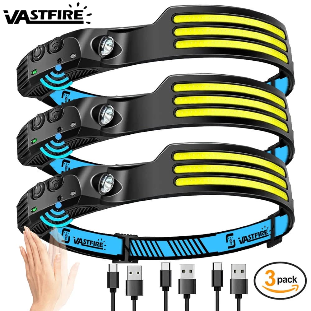 Pack 1 à 5 frontales LED rechargeables à détecteur pour pêche en famille ou équipe, étanches