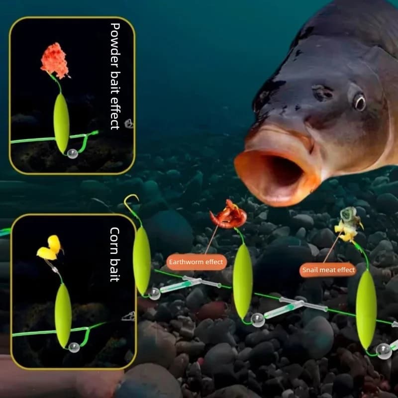 Rigs pêche carpe à 3 hameçons - Système suspension anti-fond - Tailles 3#-14# pour pêche précise