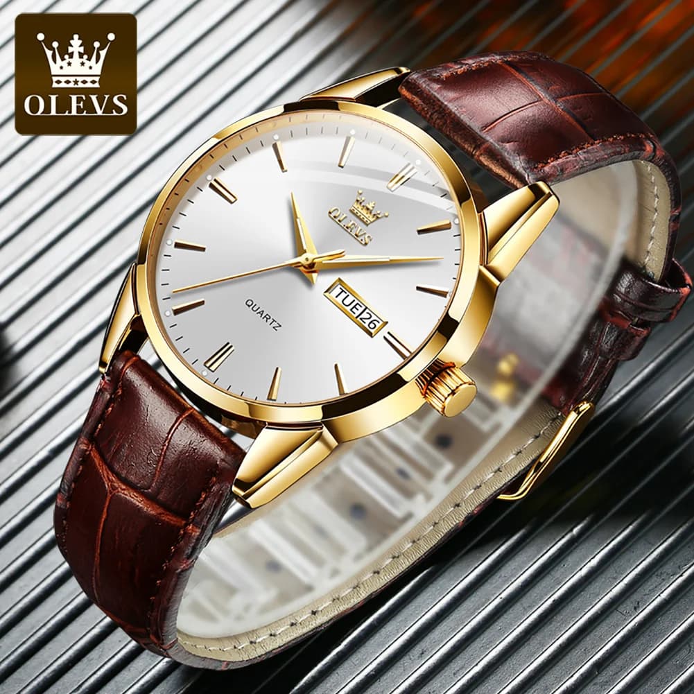 Montre homme OLEVS Classic Quartz étanche bracelet cuir - montre sport et affaires calendrier TOP Brand 6898