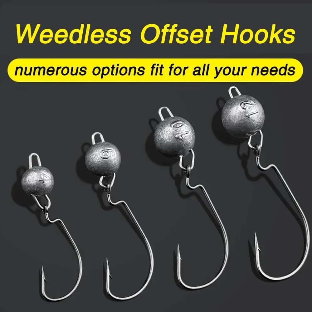 Kit 5 Têtes Plombées Métal Worm Hooks 2g à 18g pour Pêche en Herbiers avec Montage Weedless