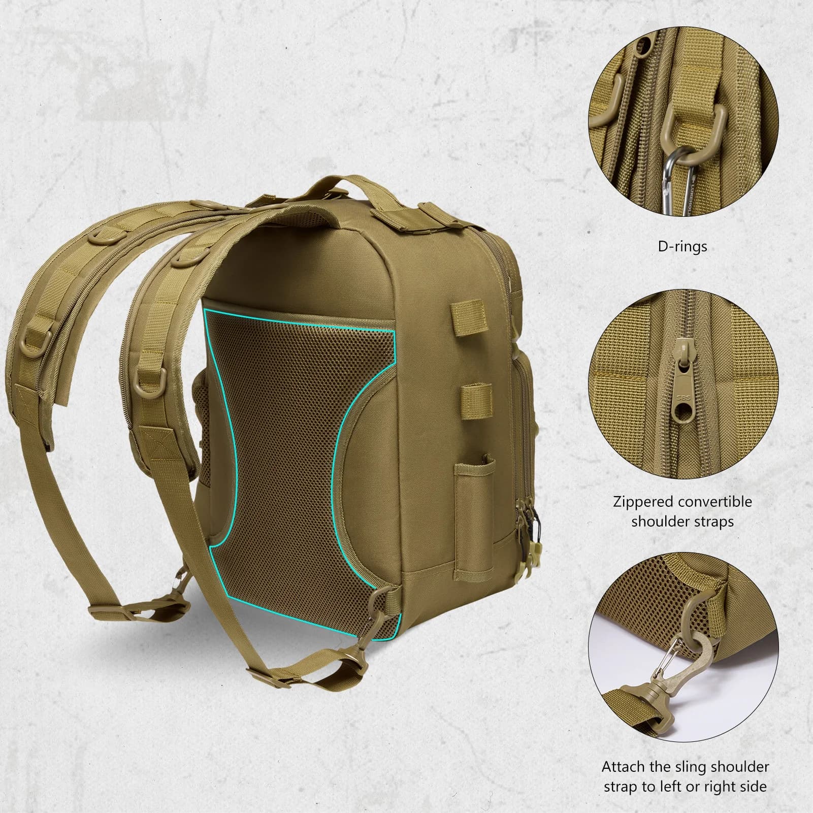 Sac à dos convertible BASSDASH FP07 avec porte-canne étanche tactique pour matériel de pêche réglable