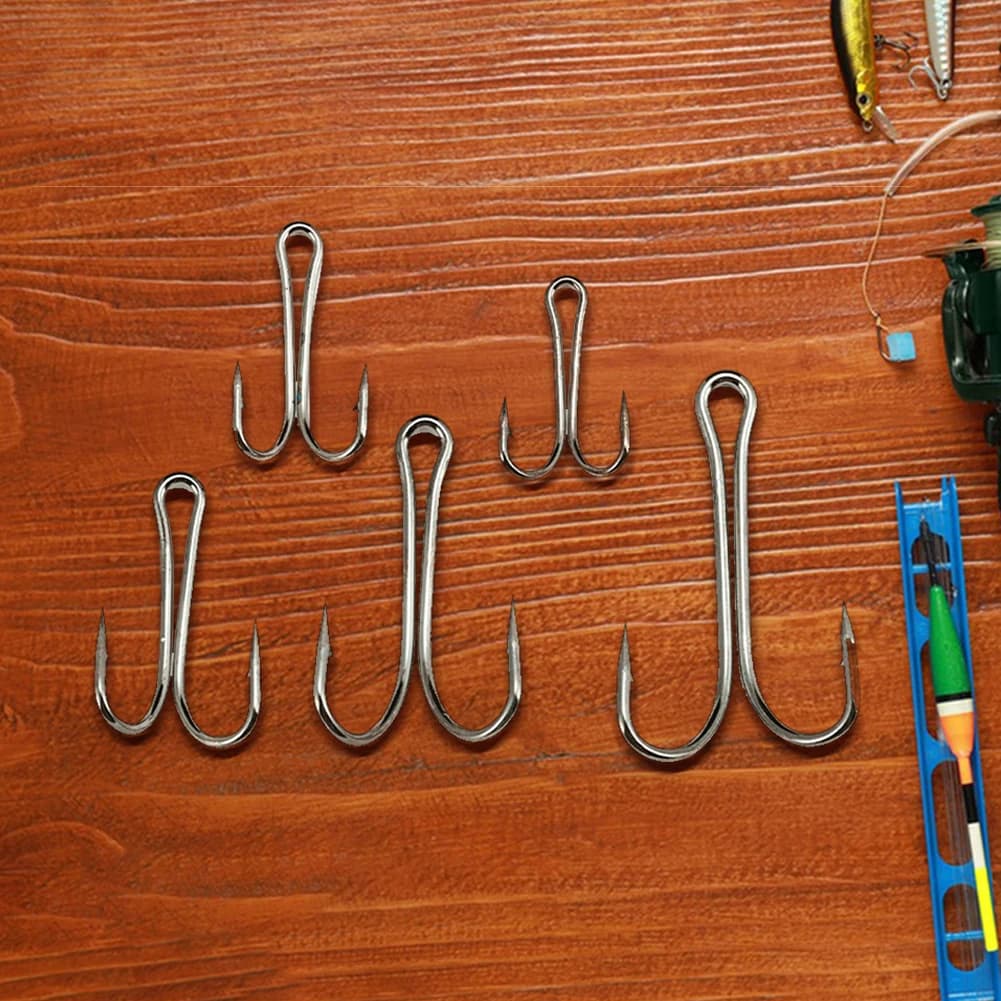 Hameçons double 50 pièces longue hampe pour grenouilles - Acier haute carbone barbelé