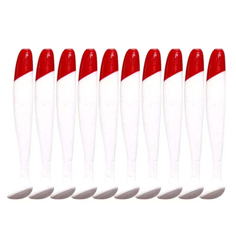 Leurres souples T-tail 7cm 9cm 12cm - 10 pièces tête rouge corps blanc imitation naturelle