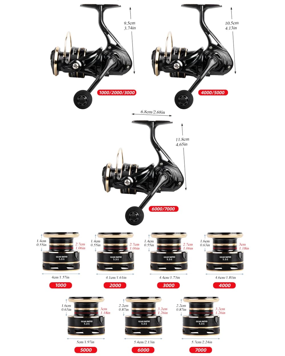 Moulinet de pêche Ultra Light 1000-7000 EVA, 8-12kg drague CNC métal pour eau douce et mer