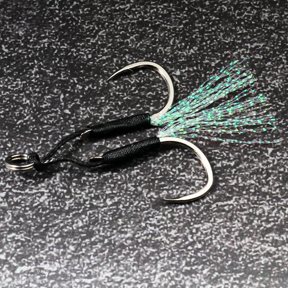 10 paires hameçons assist jig plumes acier carbone - Matériel pêche verticale et jigging lent