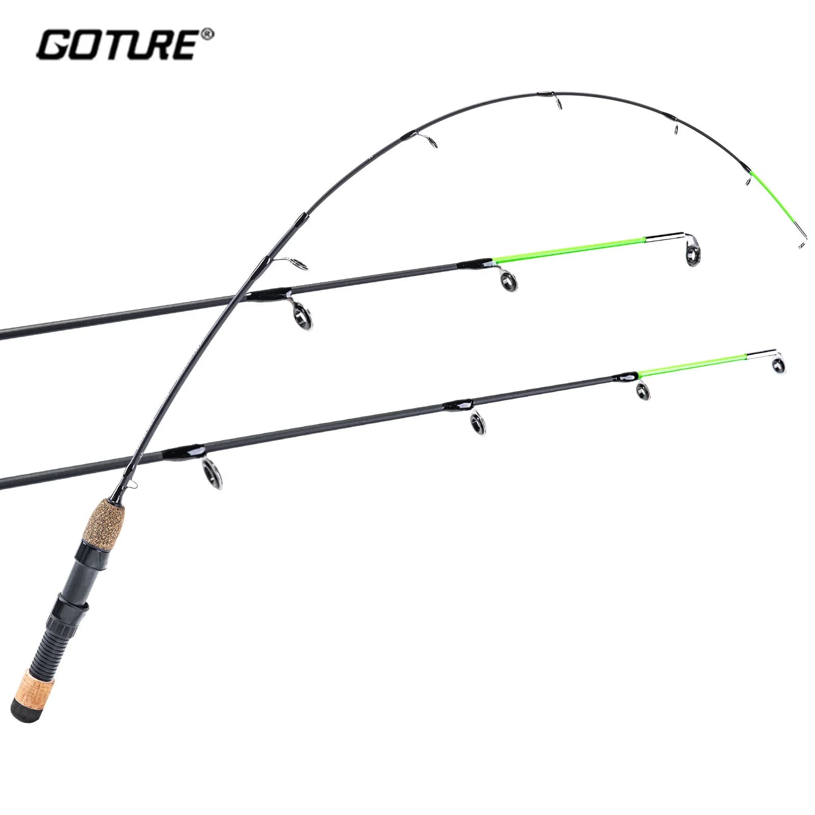 Canne à pêche sur glace portable Goture 32'' puissance M/MH 2 scions fibre de carbone hiver