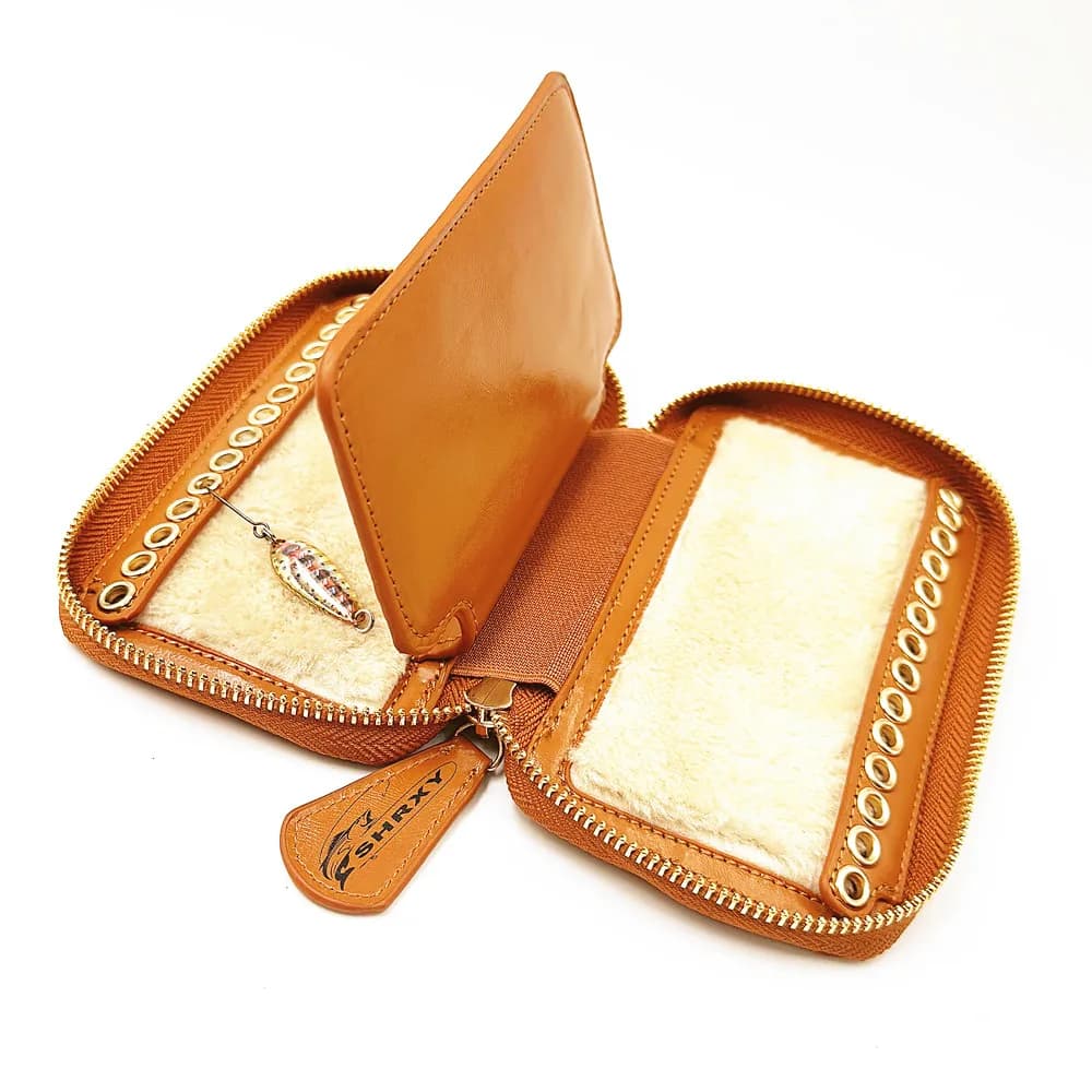 Sac rangement mouches pêche séquins appâts cuir vache séchage mouches portefeuille pêcheur stream