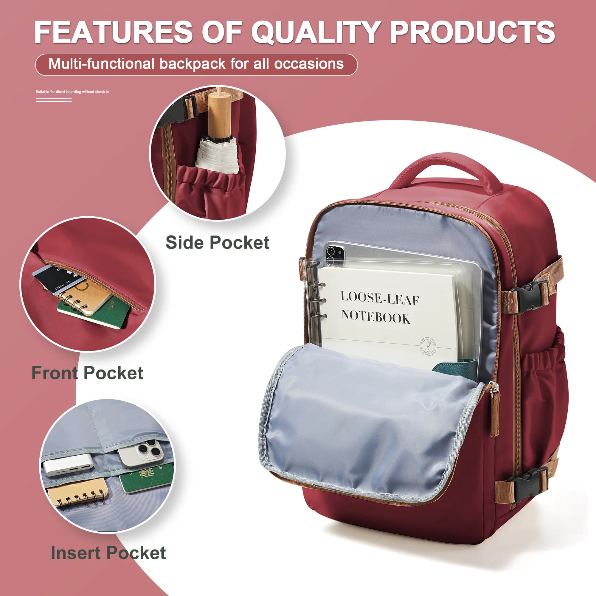 Sac à dos cabine 40x26x18 cm Wizzair - Sac à dos voyage étanche avec compartiment ordinateur 15.6 pouces