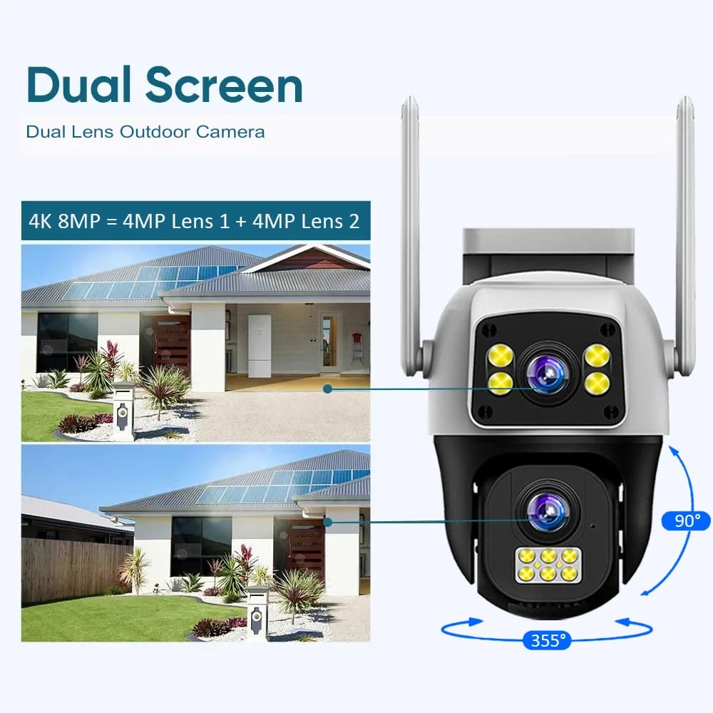 Caméra surveillance 4G SIM 8MP double lentille écran WiFi extérieure détection humaine PTZ sécurité