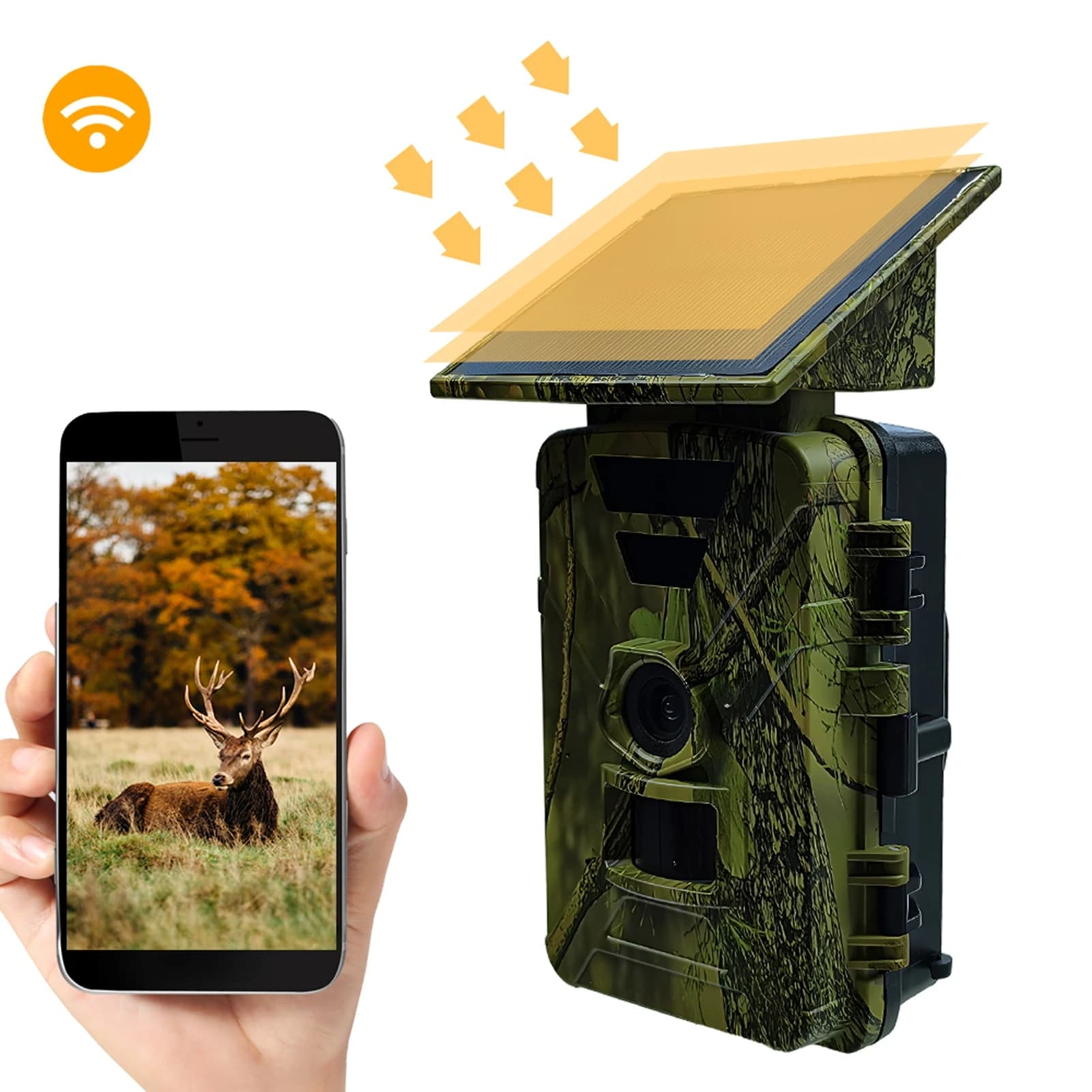 Caméra de chasse WiFi solaire 8K 60MP étanche IP66 - Vision nocturne pour traque gibier connectée extérieure
