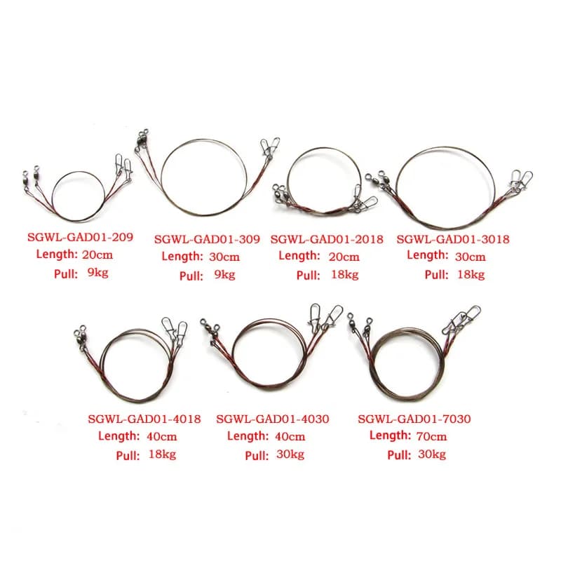 Laisse de pêche en acier 2PCS avec émerillon roulant anti-embrouillage pour brochet et carnassiers