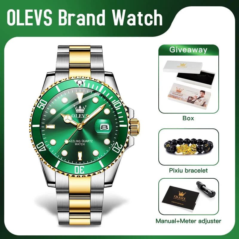 Montre homme OLEVS 5885 automatique étanche acier inoxydable cadeau pêcheur luxe date
