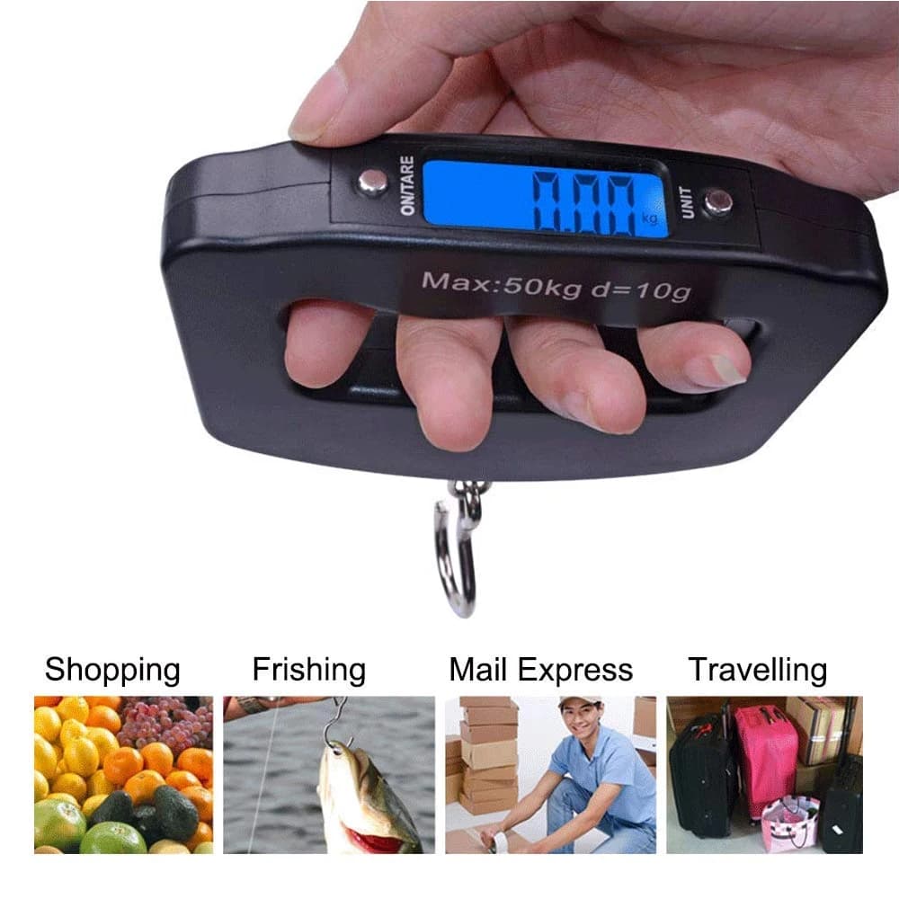 Balance suspendue portable 50kg/110lb - Écran LCD digital - Pour bagages, pêche, pesée voyage avec poignée
