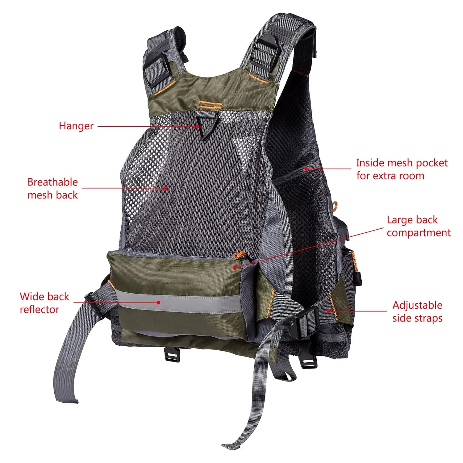 Veste de pêche technique respirante réglable - Gilet pêche mouche montagne randonnée vélo extérieur