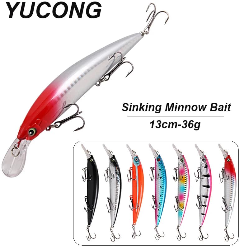 Leurre minnow plongeant YUCONG 1PX 13cm 36g pour pêche traîne mer et eau douce silencieux
