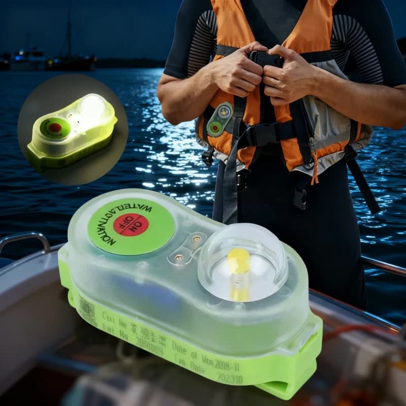 Lampe LED pour gilet de sauvetage étanche activation eau mer adulte sécurité pêche bateau survie