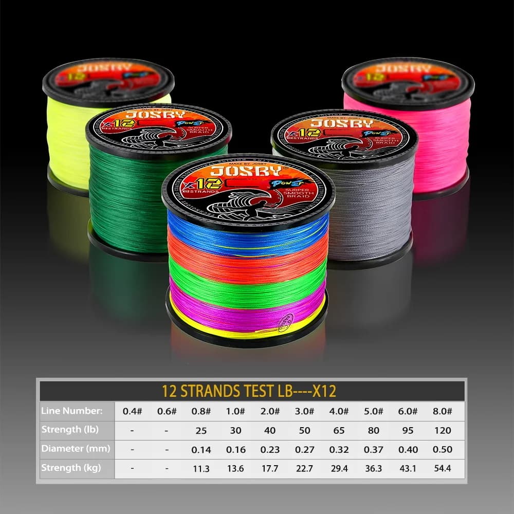Fil de pêche JOSBY 12 brins PE tressé 300m 500m 1000m multifilament Japonais pour carpe et mouche