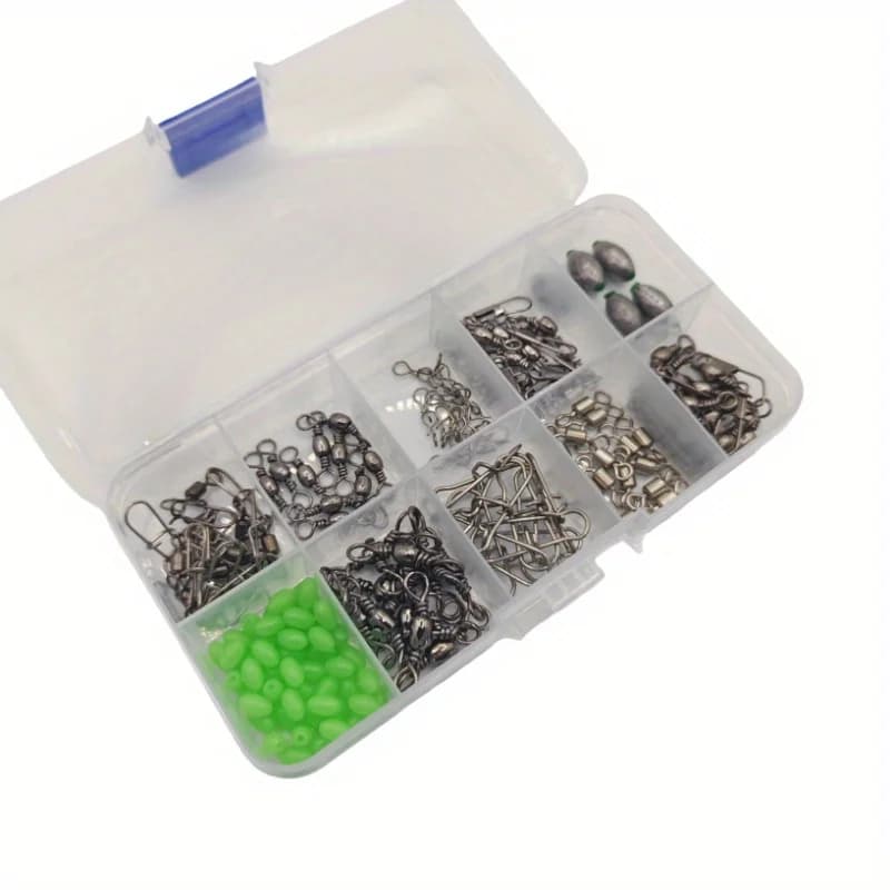 Kit pêche 150 pièces avec connecteurs rapides, plombs oeufs et perles lumineuses pour spinner