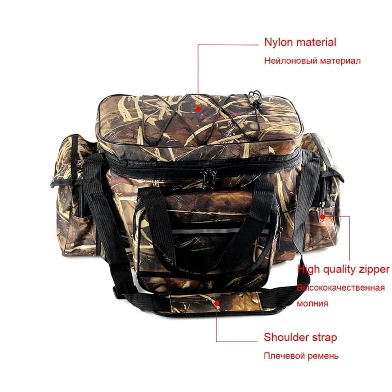 Sac pêche nylon waterproof 50x30x25cm grande capacité - Sac épaule double couche multifonction