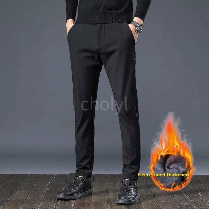 Pantalon velours décontracté hiver homme - Élastique stretch - Pêche business classique épais chaud