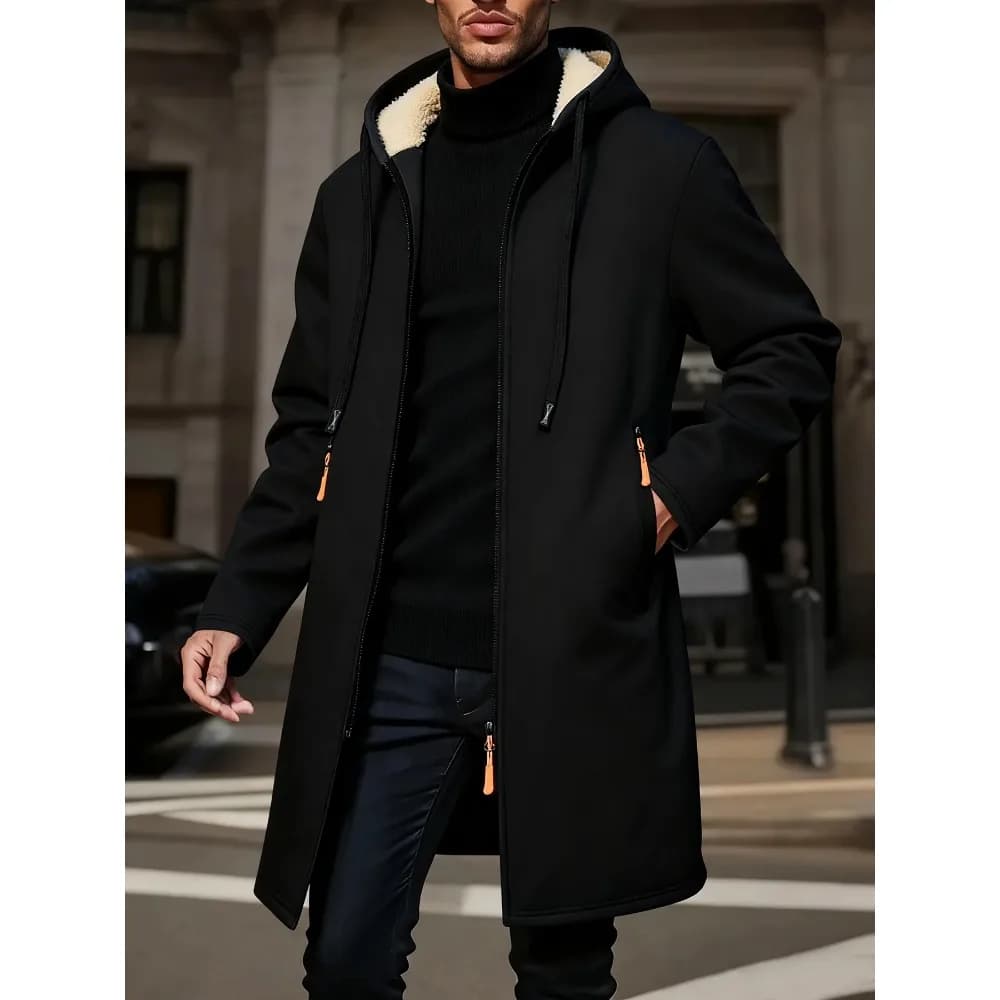 Veste d'hiver chaude pour pêcheur - Coupe-vent zippé épais avec capuche contrastée - Homme
