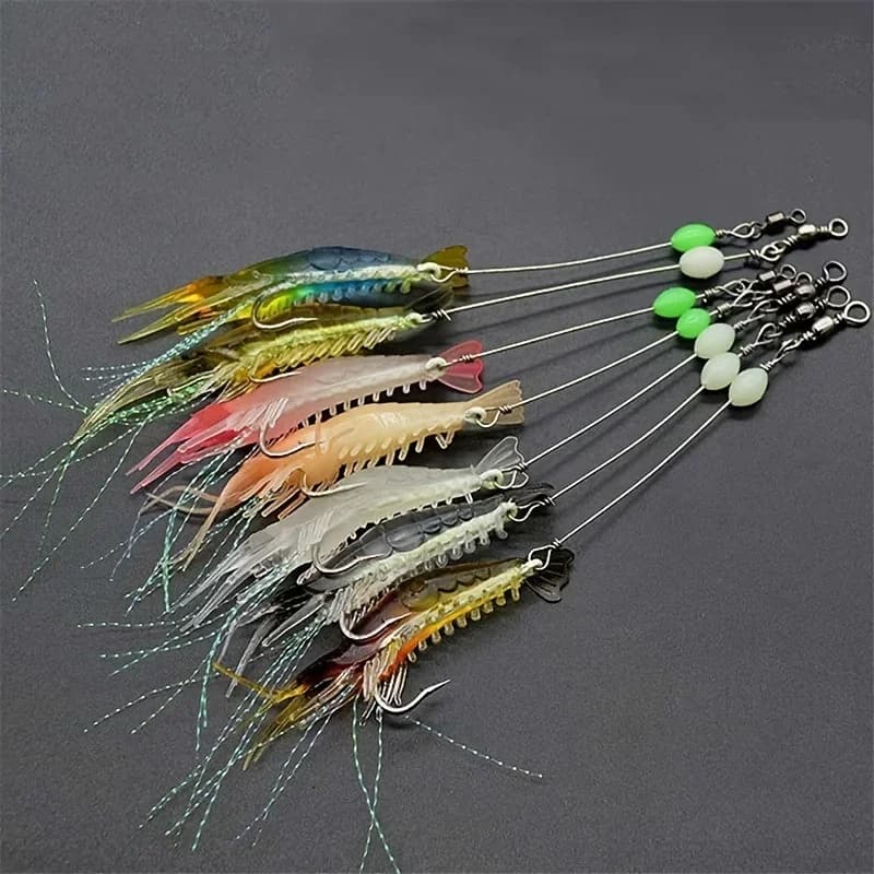 Leurres souples crevettes phosphorescents 7Pcs 8cm 5.6g - Appâts artificiels pour pêche nocturne et pêche en mer