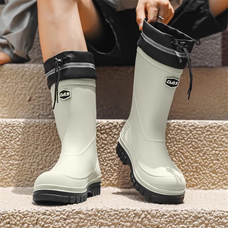 Bottes de pluie homme mi-mollet style allemand semelle épaisse pour pêche décontractée