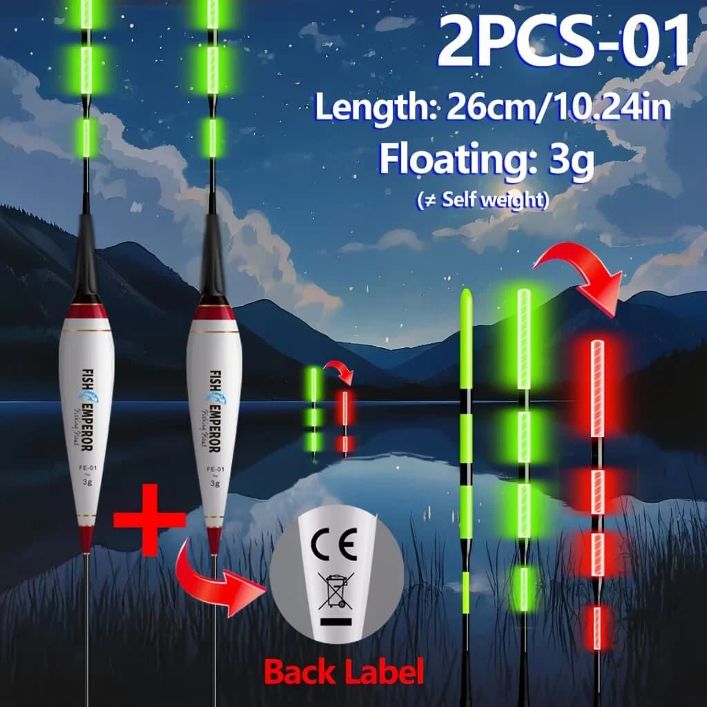Float lumineux électronique intelligent 2 pièces couleur changeante pour pêche de la carpe et pêche en mer