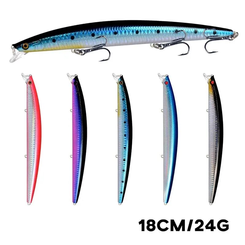Leurre minnow laser dur appât artificiel 18cm 24g yeux 3D hameçons tranchants pêche mer wobblers