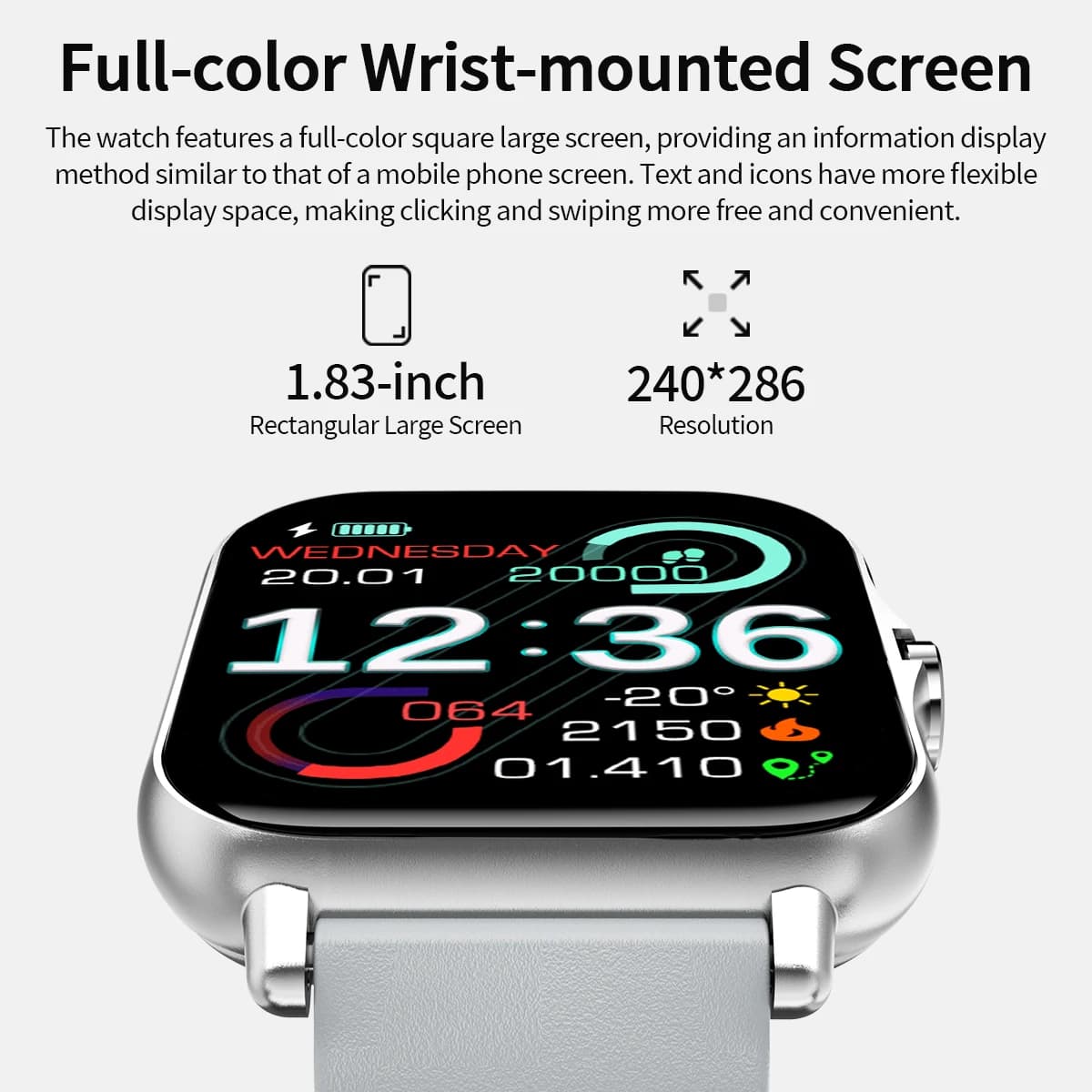 Smartwatch Enfants Adultes - Appels BT, Surveillance Santé/Sommeil, Écran 1.83" HD, Étanche, Bracelet Sport