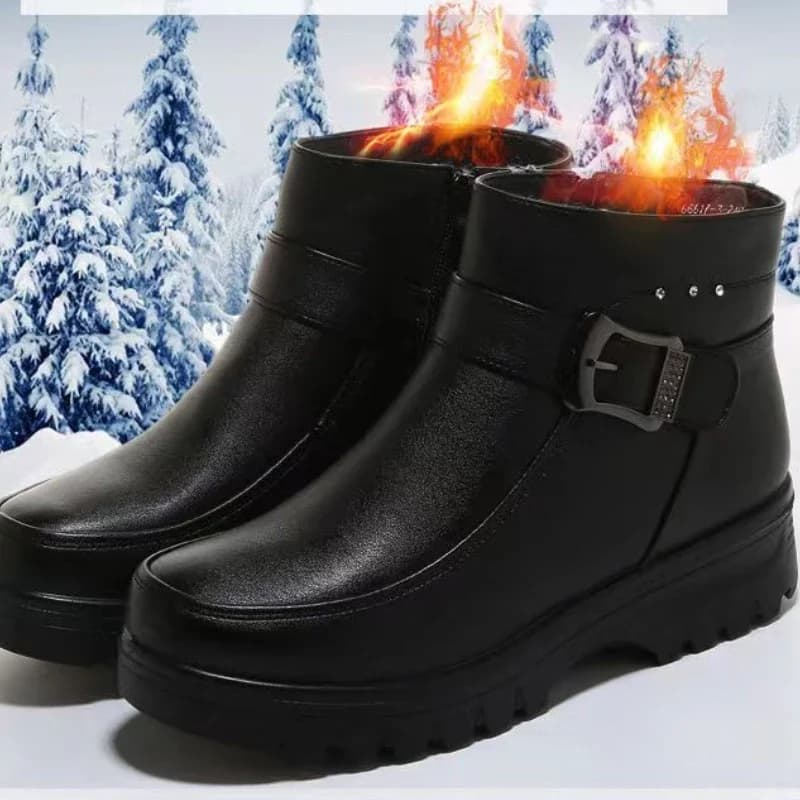 Bottes cheville PU cuir 2024 - Bottines femme polaire chaude pêche hiver imperméables