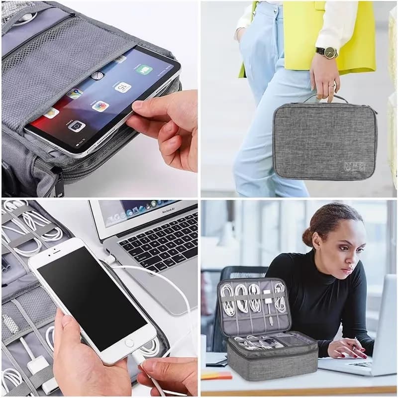 Pochette organisatrice câbles électroniques étanche voyage rangement chargeurs prises USB données portable