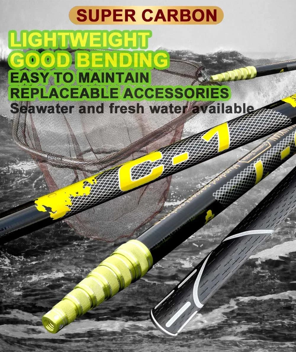 Manche télescopique BAKAWA 2.1M à 4.0M pour épuisette pêche eau douce et mer - Accessoire ultraléger