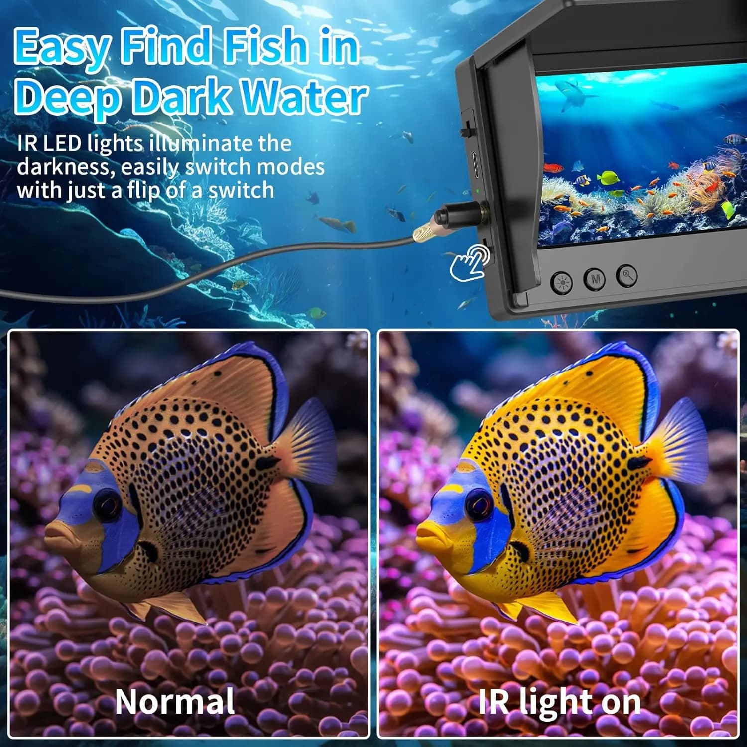 Caméra de pêche sous-marine 1080P 4.3" LCD - Fish finder étanche avec vision nocturne portable