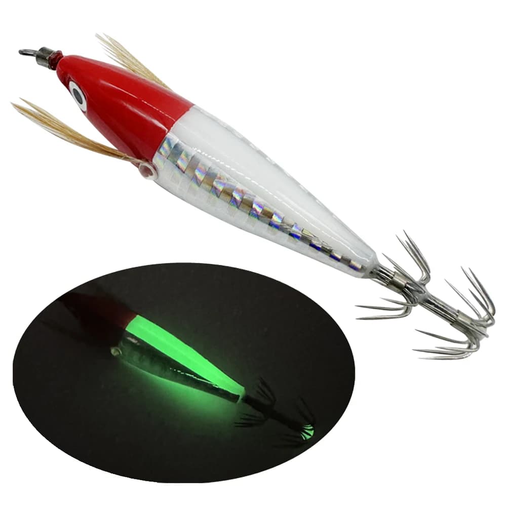 Leurre poulpe et calmar lumineux avec hameçon intégré - appât céphalopodes pour pêche en mer