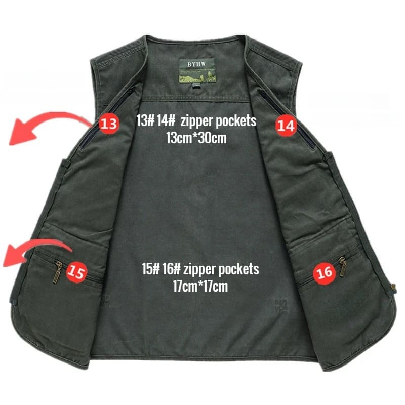 Veste de pêche sans manches grande taille multi-poches - Veste tactique homme printemps 10XL 9XL - Veste de voyage travail outdoor