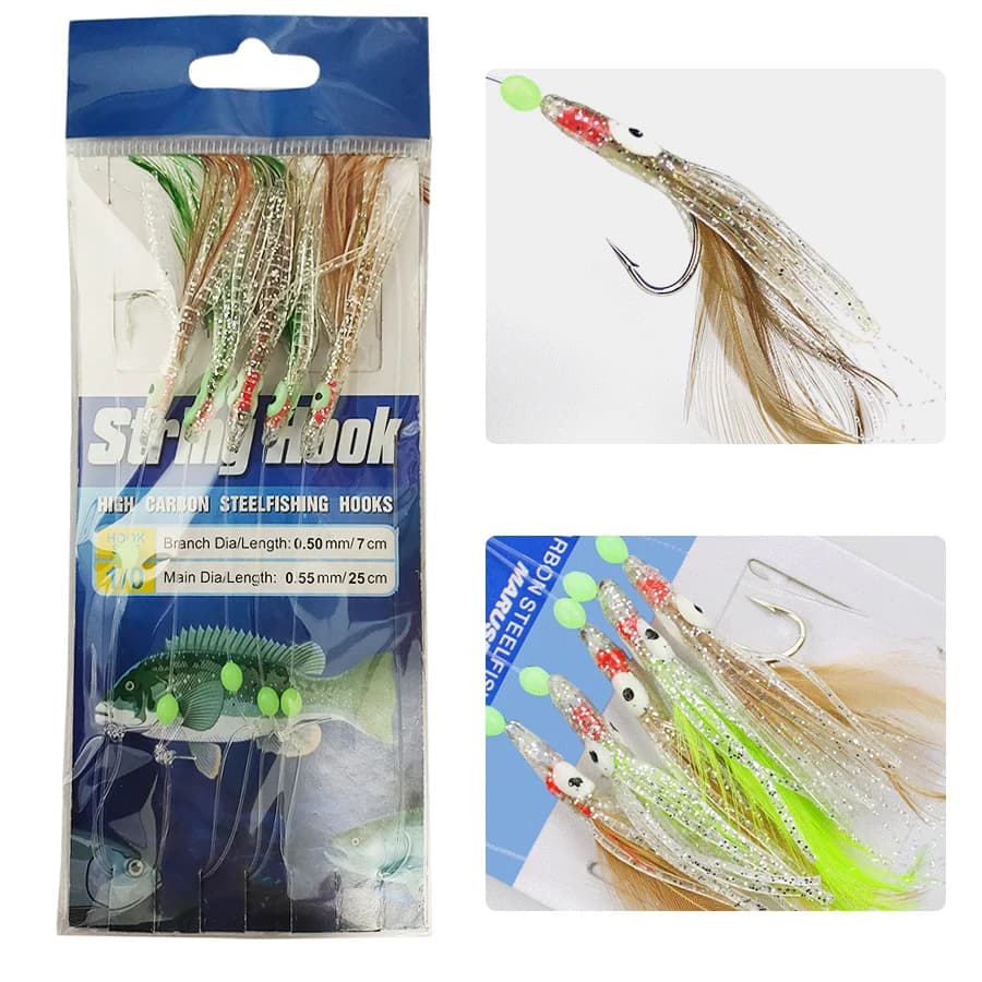 Leurres souples sabiki poulpe 3 packs 5 hameçons - String hook perles lumineuses pêche mer nocturne