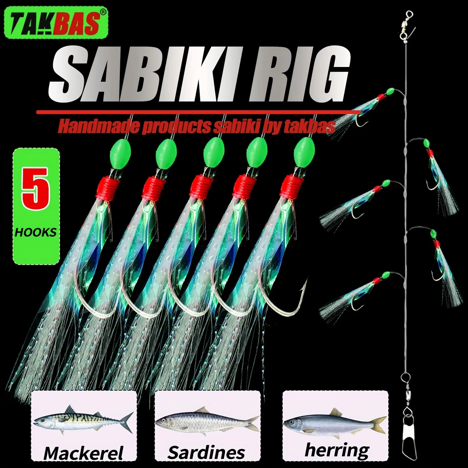 Hameçon Sabiki TAKBAS pour pêche au saumon et maquereau, acier haute teneur en carbone avec leurres