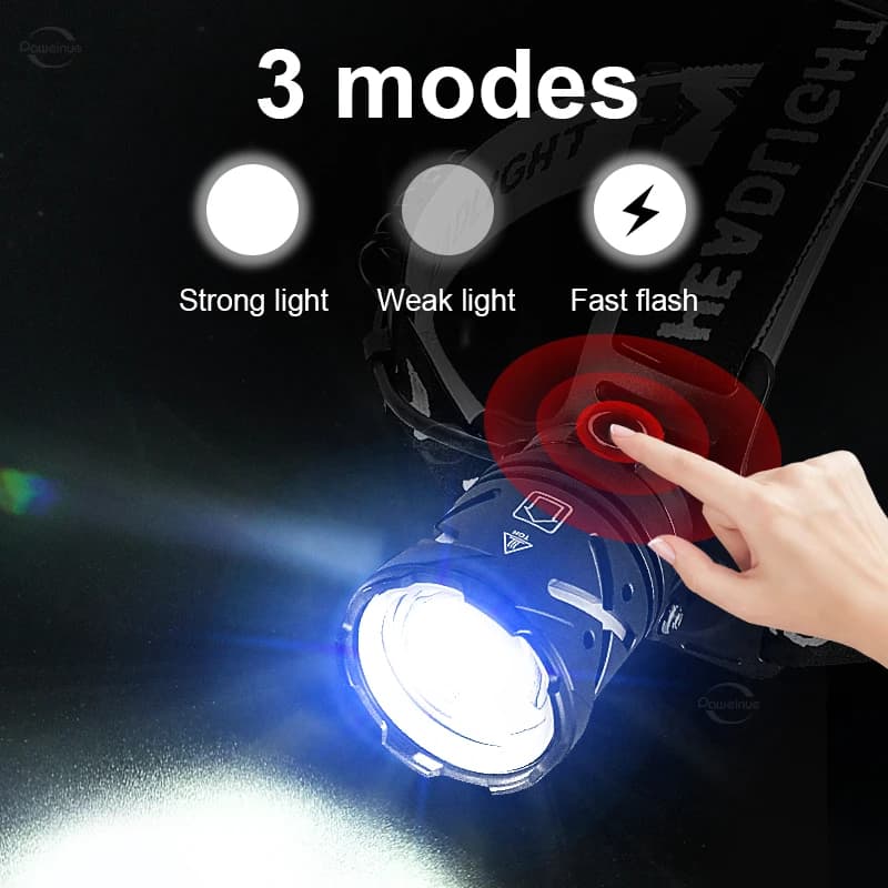 Lampe frontale pêche 80000lm rechargeable USB grand angle XHP360 pour pêche en mer et rivière
