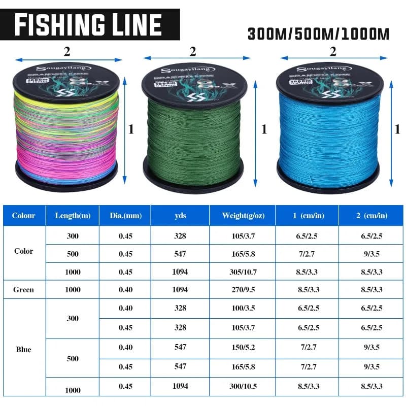 Ligne de pêche multifilament Sougayilang 9 brins PE 300m pour carpe et carnassiers