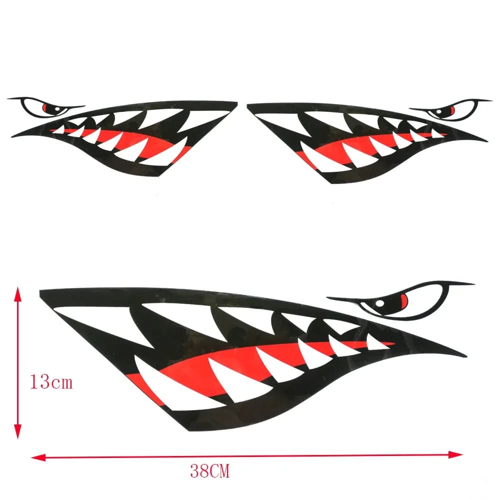 Autocollants dents de requin pour kayak - Décalques waterproof agressifs pour bateau de pêche et véhicule