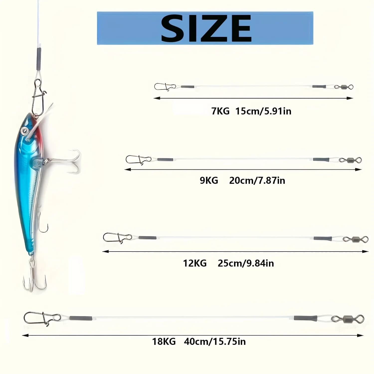 Ligne de pêche fluorocarbone 100% haute qualité 12 pièces avec boucle double anneau et verrou rapide