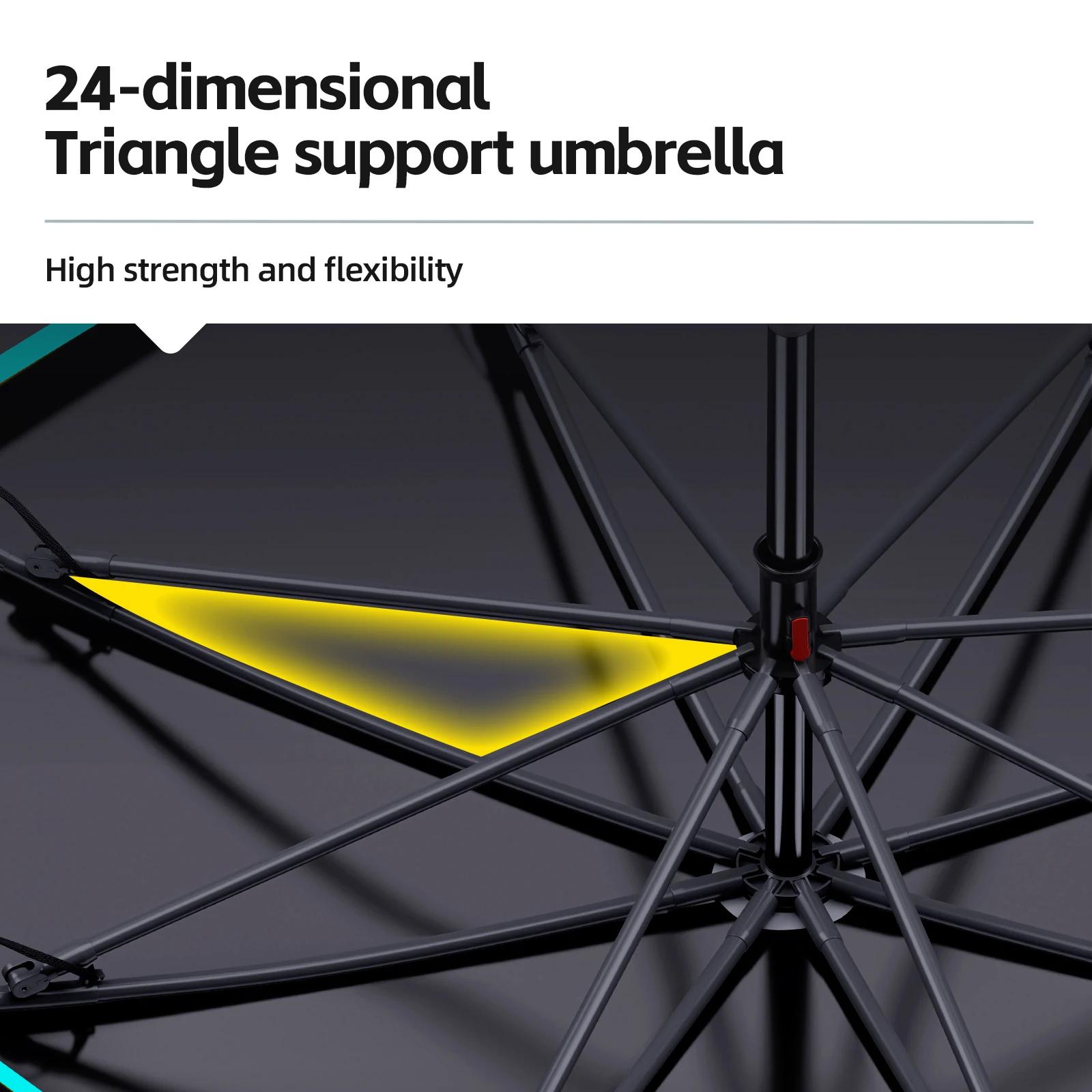 Parapluie de pêche UPF50+ noir colle - Protection 360° ajustable portable avec sac de transport