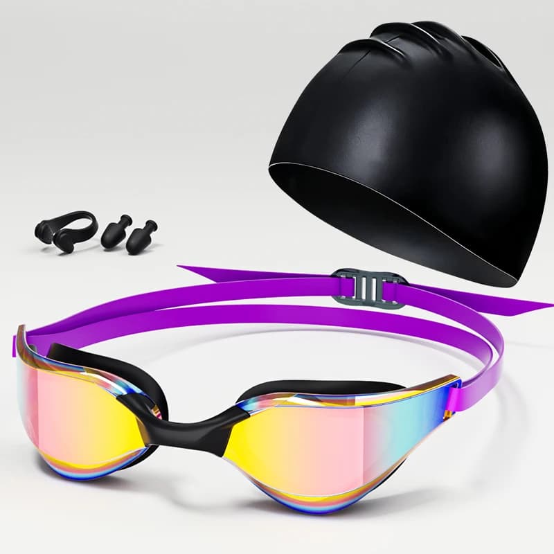 Lunettes de natation professionnelles adulte avec pince-nez bouchons d'oreilles et bonnet - HD étanches