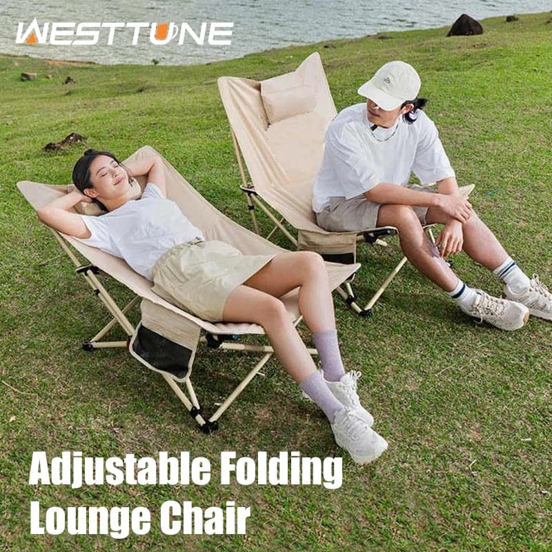 Chaise longue pliante WESTTUNE pêche ajustable avec repose-tête camping plage