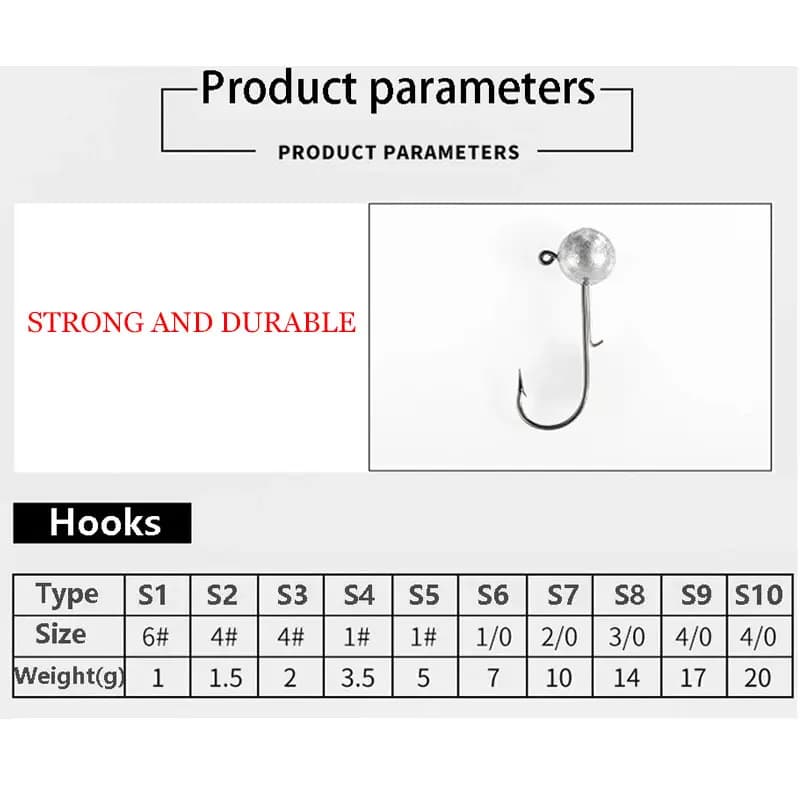 Lot de 100 têtes plombées jig shank round ball 1g à 3g hameçon acier haute teneur