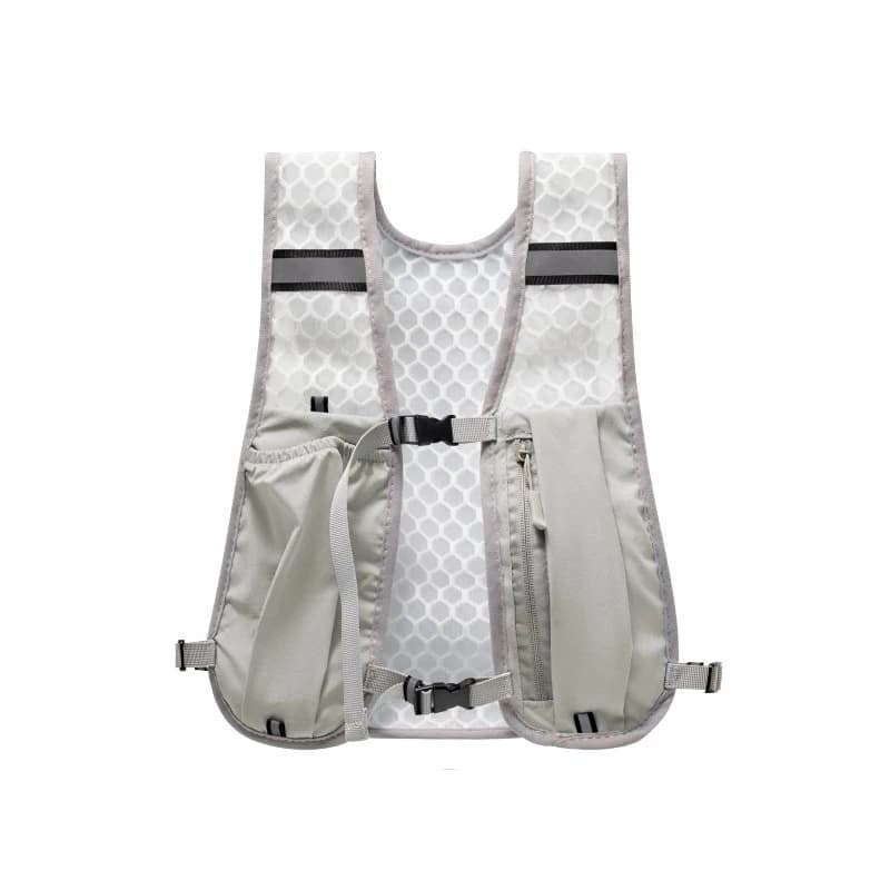 Veste running hydratation pêche légère - Gilet porte-bidon réfléchissant avec rangement téléphone pour pêche