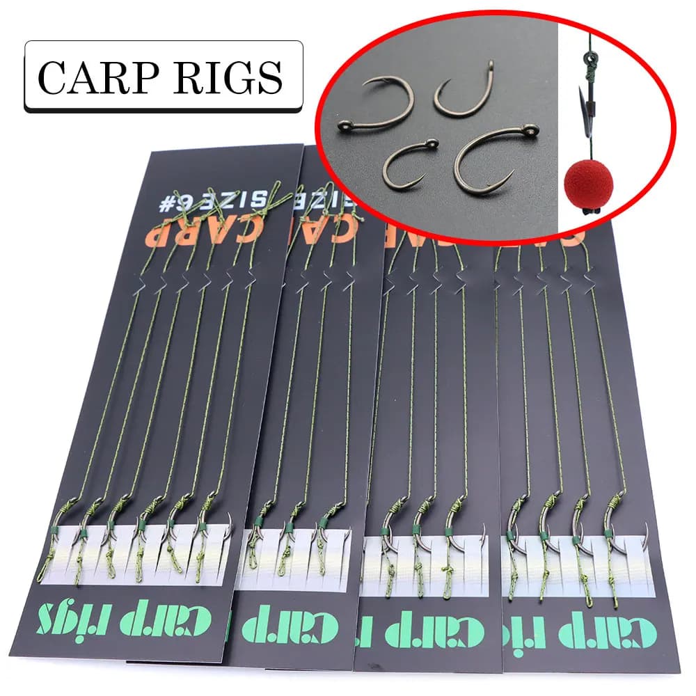 6 hair rigs carpe pré-montés avec hameçon acier allié et ligne tressée pour méthode feeder - Accessoires